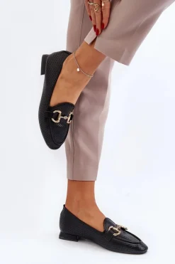 Mokasyny Damskie Na Płaskim Obcasie Z Ozdobą Czarne Iluvana