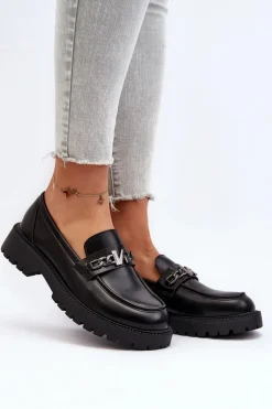 Mokasyny Damskie Na Płaskim Obcasie Czarne Ezoma