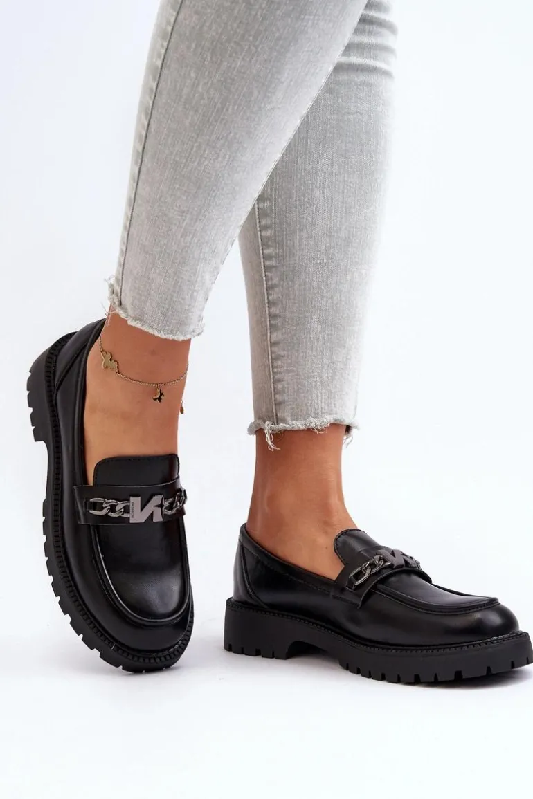 Mokasyny Damskie Na Płaskim Obcasie Czarne Ezoma