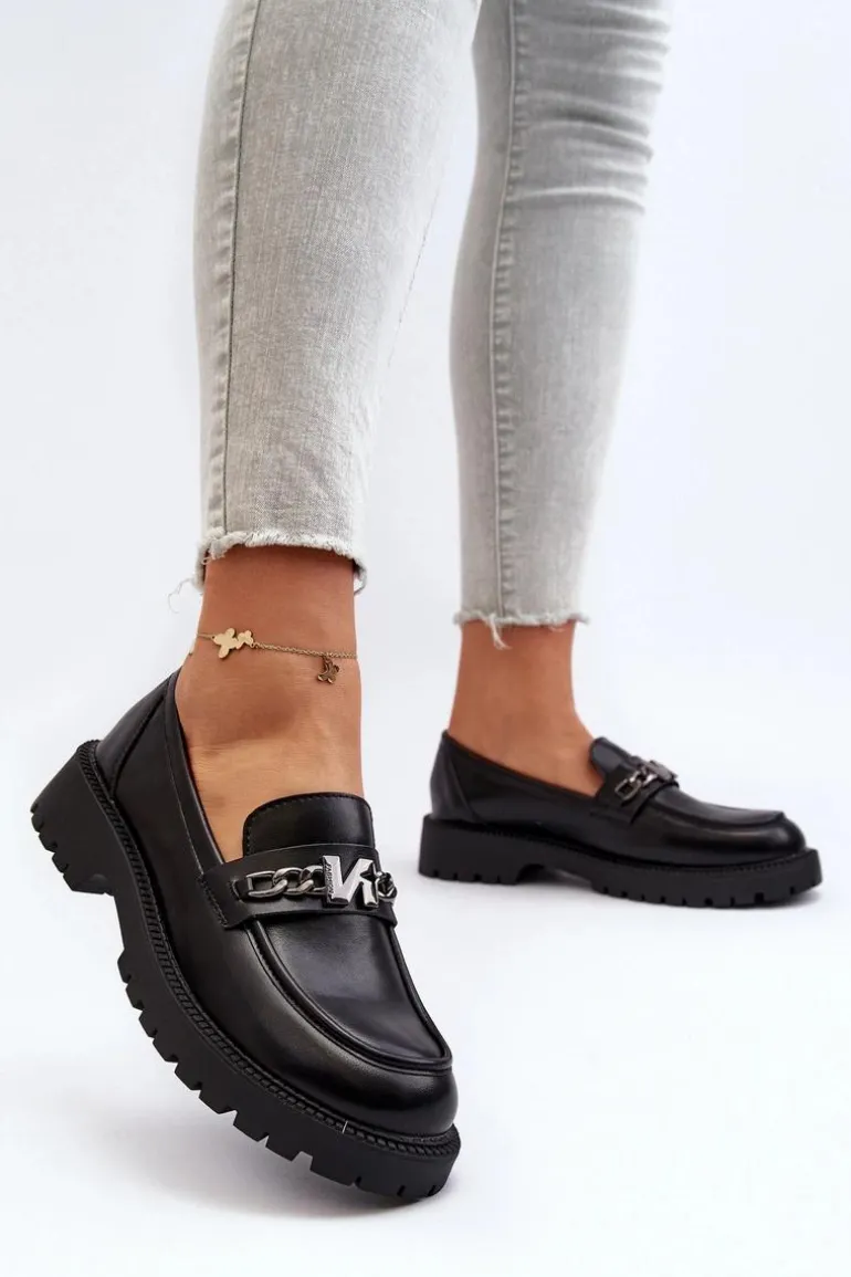 Mokasyny Damskie Na Płaskim Obcasie Czarne Ezoma