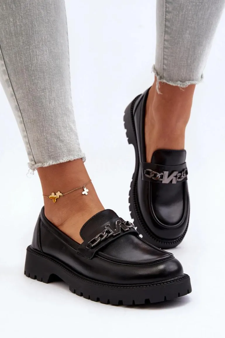 Mokasyny Damskie Na Płaskim Obcasie Czarne Ezoma