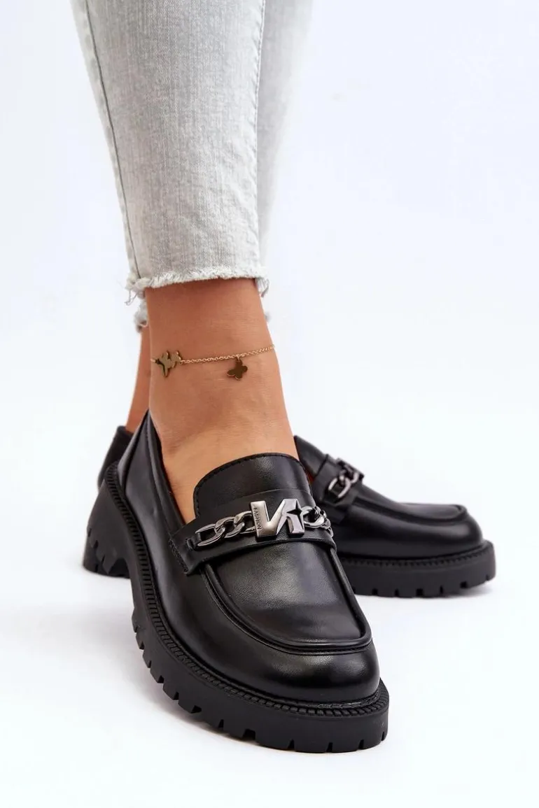 Mokasyny Damskie Na Płaskim Obcasie Czarne Ezoma