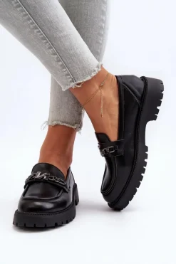 Mokasyny Damskie Na Płaskim Obcasie Czarne Ezoma