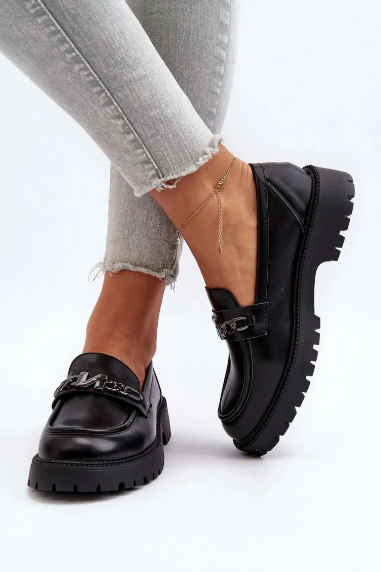 Mokasyny Damskie Na Płaskim Obcasie Czarne Ezoma