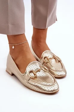 Mokasyny Damskie Na Płaskim Obcasie Z Ozdobą Złote Iluvana