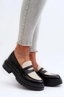 Mokasyny Damskie Na Płaskim Obcasie I Platformie Czarne Kaldira