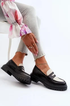 Mokasyny Damskie Na Płaskim Obcasie I Platformie Czarne Kaldira