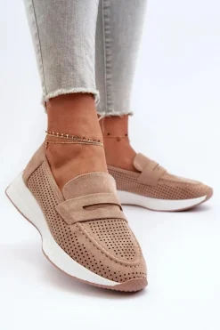 Mokasyny Damskie Na Platformie Eko Zamszowe Beżowe Inesqua