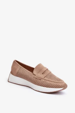 Mokasyny Damskie Na Platformie Eko Zamszowe Beżowe Inesqua