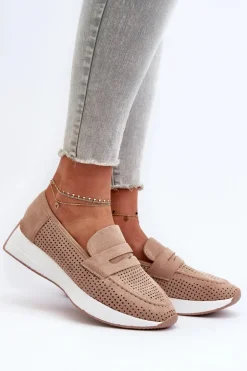 Mokasyny Damskie Na Platformie Eko Zamszowe Beżowe Inesqua