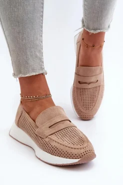 Mokasyny Damskie Na Platformie Eko Zamszowe Beżowe Inesqua
