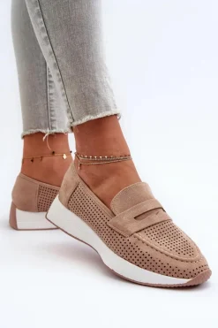 Mokasyny Damskie Na Platformie Eko Zamszowe Beżowe Inesqua