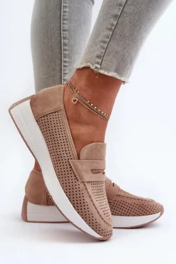 Mokasyny Damskie Na Platformie Eko Zamszowe Beżowe Inesqua