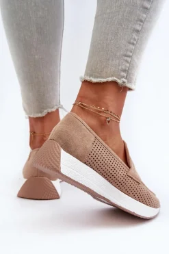 Mokasyny Damskie Na Platformie Eko Zamszowe Beżowe Inesqua