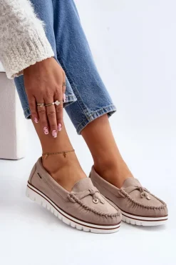 Mokasyny Damskie Na Platformie Beżowe Railav