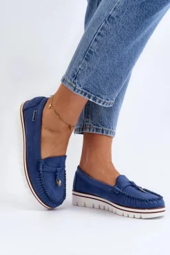 Mokasyny Damskie Na Platformie Niebieskie Railav