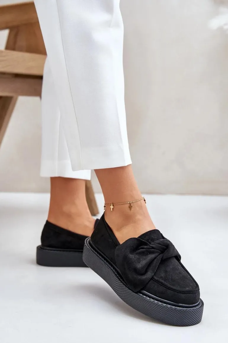 Mokasyny Damskie Na Platformie Z Kokardą Czarne Naivine