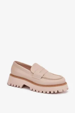 Mokasyny Damskie Na Platformie I Płaskim Obcasie Big Star NN274050 Beżowe