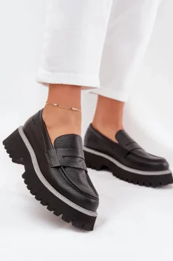 Mokasyny Damskie Na Platformie I Płaskim Obcasie Big Star NN274049 Czarne