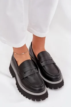 Mokasyny Damskie Na Platformie I Płaskim Obcasie Big Star NN274049 Czarne