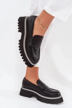 Mokasyny Damskie Na Platformie I Płaskim Obcasie Big Star NN274049 Czarne