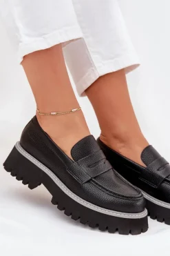 Mokasyny Damskie Na Platformie I Płaskim Obcasie Big Star NN274049 Czarne