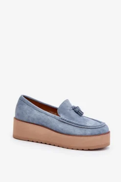 Mokasyny Damskie Na Platformie Z Frędzlami Niebieskie Mialani