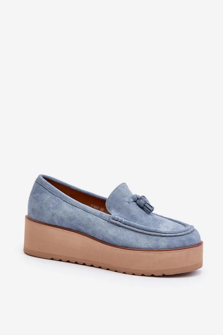Mokasyny Damskie Na Platformie Z Frędzlami Niebieskie Mialani