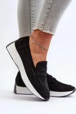 Mokasyny Damskie Na Platformie Eko Zamszowe Czarne Inesqua