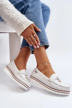 Mokasyny Damskie Na Platformie Białe Railav