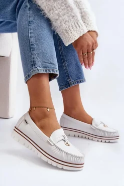 Mokasyny Damskie Na Platformie Białe Railav