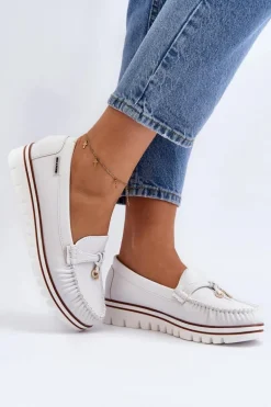 Mokasyny Damskie Na Platformie Białe Railav