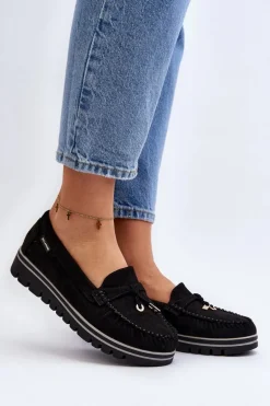 Mokasyny Damskie Na Platformie Czarne Railav