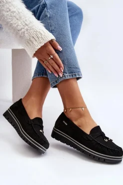 Mokasyny Damskie Na Platformie Czarne Railav