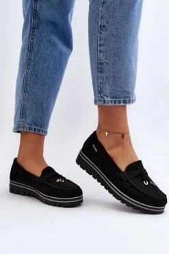 Mokasyny Damskie Na Platformie Czarne Railav