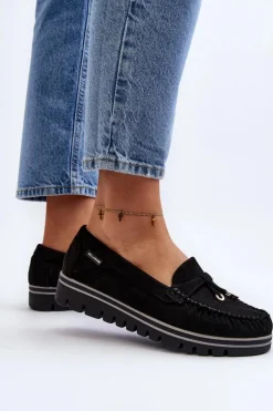 Mokasyny Damskie Na Platformie Czarne Railav