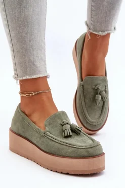 Mokasyny Damskie Na Platformie Z Frędzlami Zielone Mialani