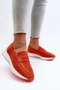 Mokasyny Damskie Na Platformie Eko Zamszowe Pomarańczowe Inesqua