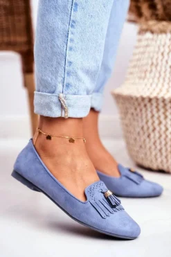 Mokasyny Damskie Niebieskie Lordsy Frędzle Therese
