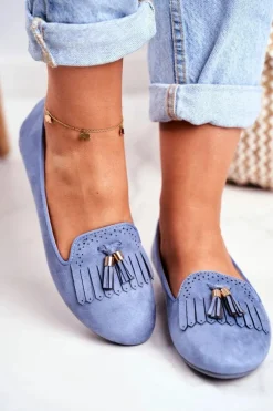 Mokasyny Damskie Niebieskie Lordsy Frędzle Therese