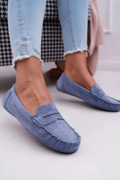 Mokasyny Damskie Niebieskie Zamszowe Bolero