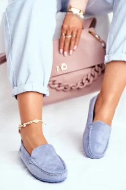 Mokasyny Damskie Niebieskie Zamszowe Morreno