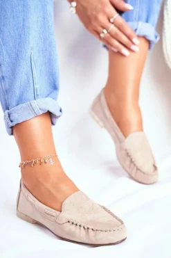 Mokasyny Damskie Sergio Leone Zamszowe Beżowe MK722