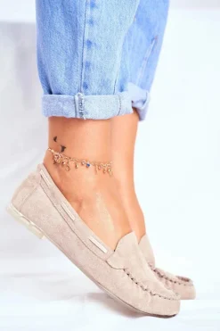 Mokasyny Damskie Sergio Leone Zamszowe Beżowe MK722