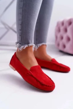 Mokasyny Damskie Sergio Leone Zamszowe Czerwone Winted