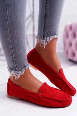 Mokasyny Damskie Sergio Leone Zamszowe Czerwone Winted