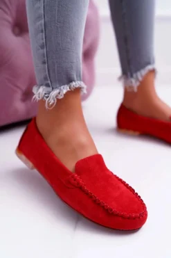 Mokasyny Damskie Sergio Leone Zamszowe Czerwone Winted