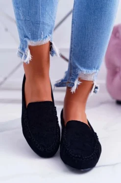 Mokasyny Damskie Sergio Leone Zamszowe Czarne Winted