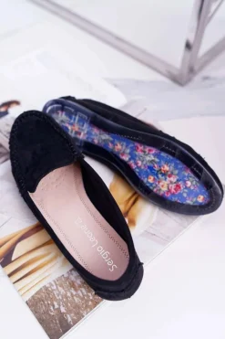 Mokasyny Damskie Sergio Leone Zamszowe Czarne Winted