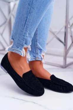 Mokasyny Damskie Sergio Leone Zamszowe Czarne Winted